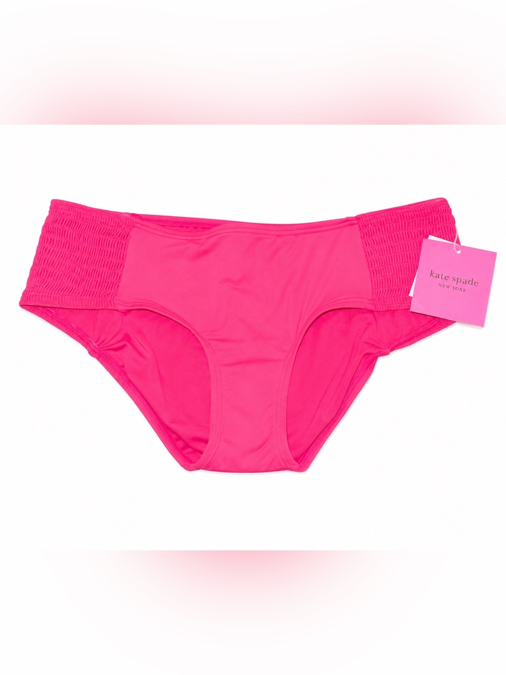 🆕 Kate Spade Bikini Bottom Pink Cloud Smocked Waist Swim Bottom Size M
